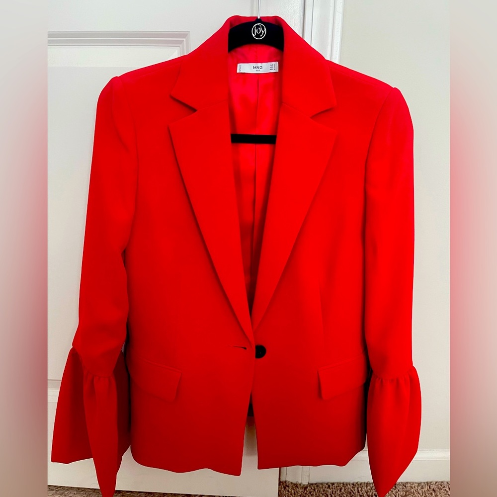 Mango Red Solid Single-Breasted Blazer - image 2